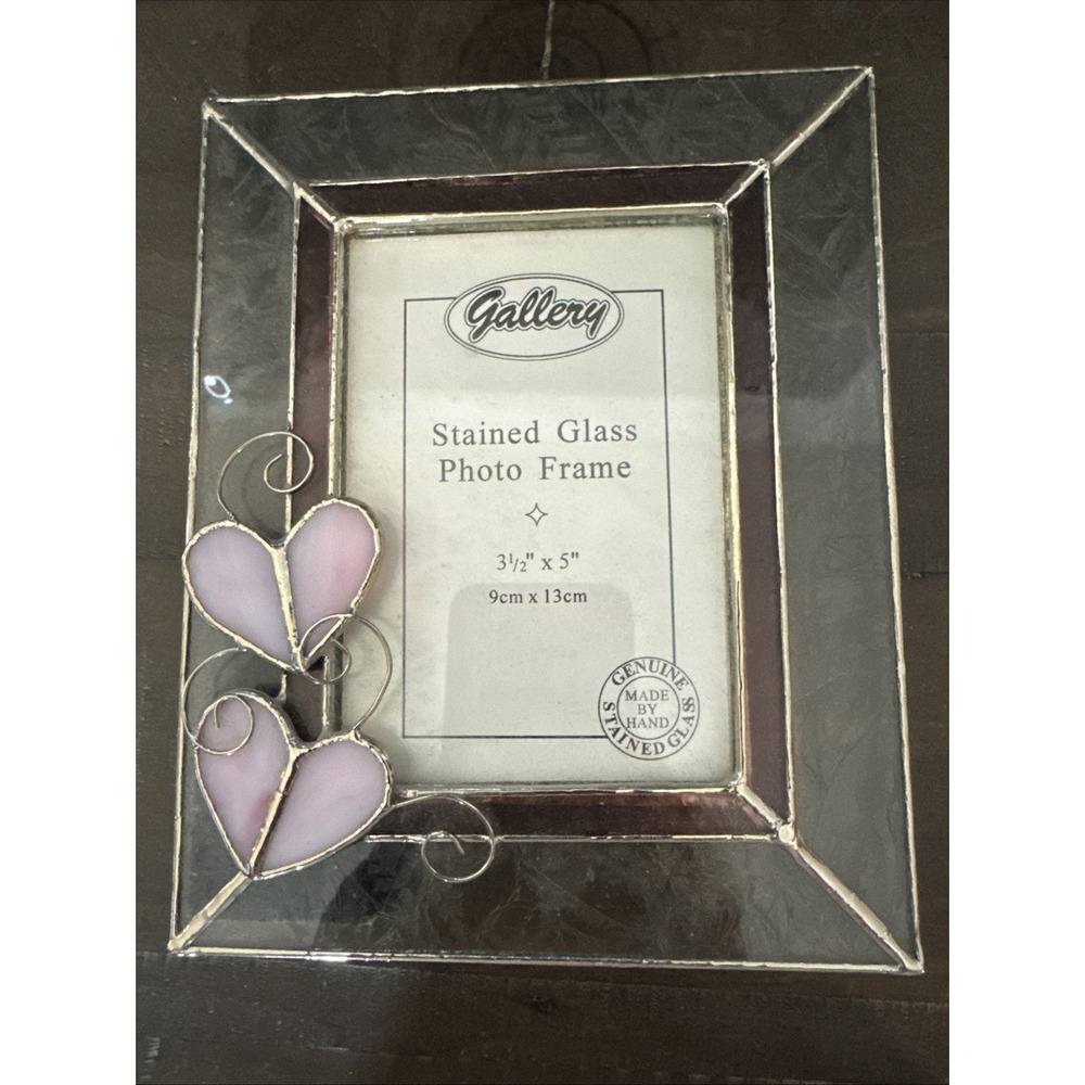 VTG Gallery 3D Purple Heart  Stained Glass Picture Frame 3.5"x5" Purple Border